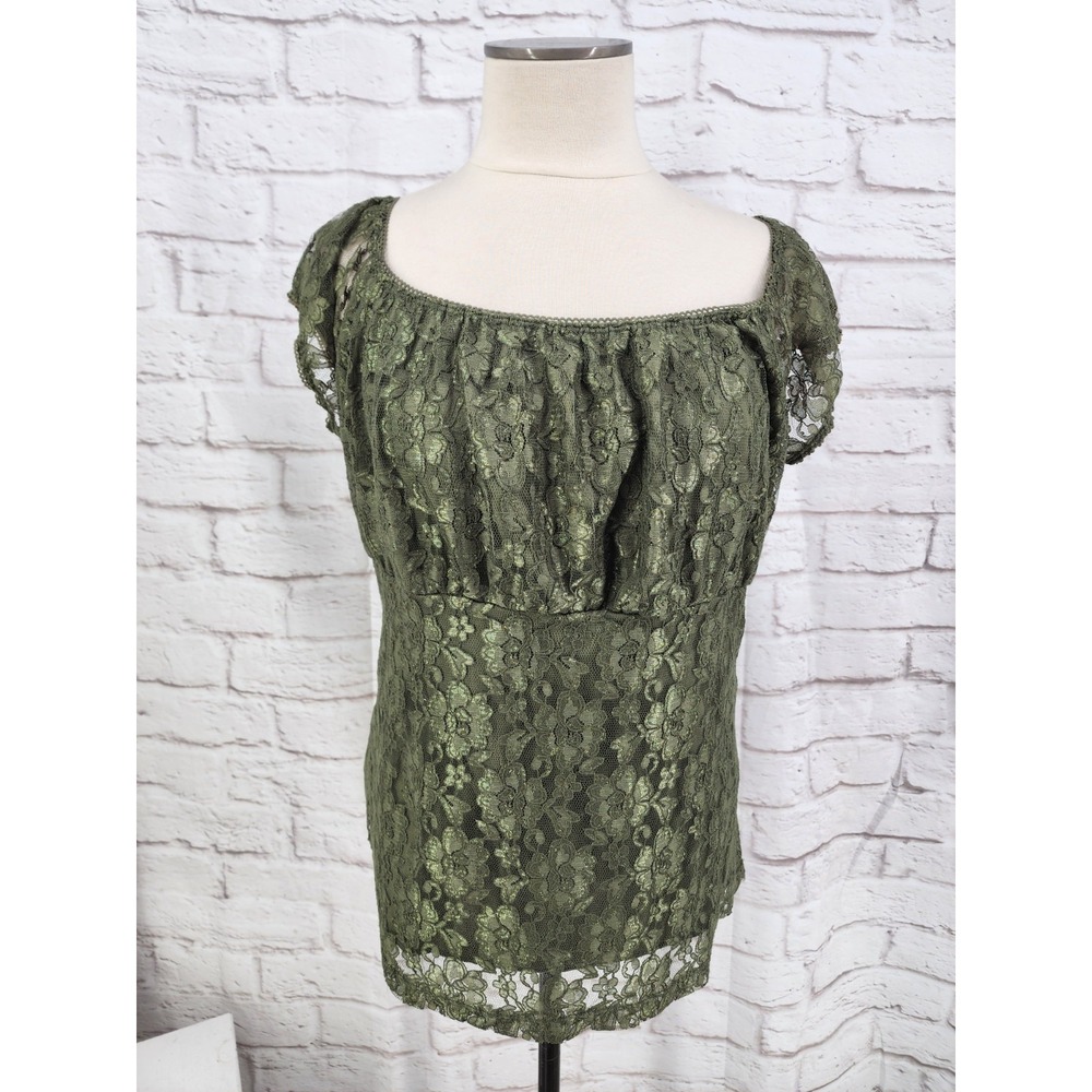 Vintage Y2K Forest Fairy Top Babydoll Lace Puff Sleeve Boho Cottage Green Sz 1X